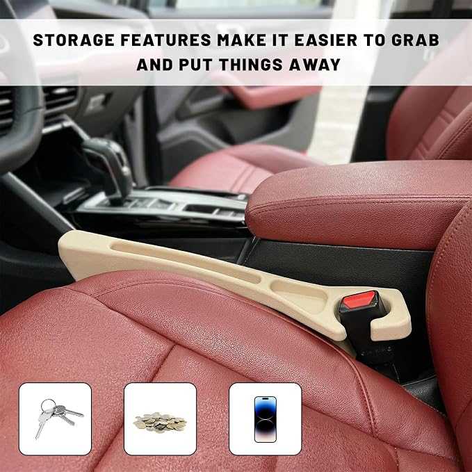 2 PCS Car Seat Gap Filler, Multi-Purpose Auto Seats Gaps Filler Side Organizer with Storage Slot, Super Flexible Gap Blocker Between Seat and Center Console, Car Accessories (Beige)