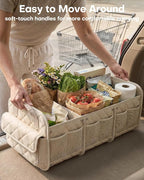 Car Trunk Organizer for Women & Men Foldable SUV Storage Accessories | 3 Compartments, Road Trip, Camping, Shopping, for Tools & Outdoor Storage, Fits Truck, Van, Sedan, Beige, 32.3" x 12.8" x 11"