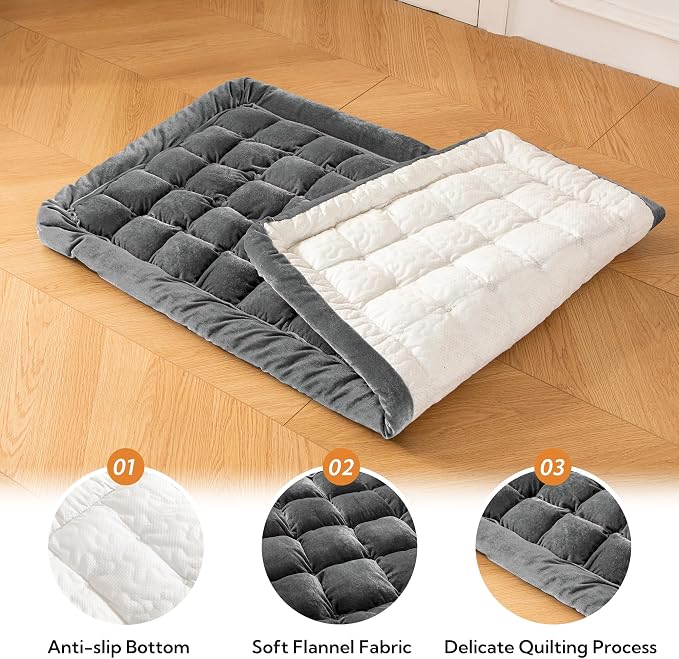 Dog Bed for Car Back Seat Soft Plush Backseat Pet Bed Mat Non-Slip Travel Pet Mat, Fuzzy Plaid Dog Seat Cover, Fit for Backseat Extenders and Trucks SUVs (Glossy-Dark Gray, 54" x 24.8")