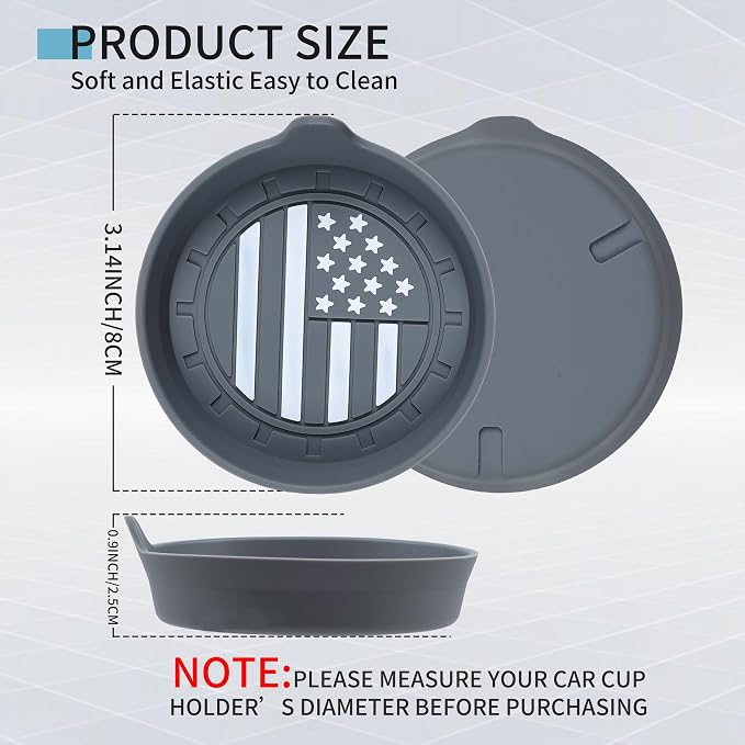 Car Cup Coaster Universal Non-Slip Silicone Cup Holder Insert Car Interior Accessories for Drink American Flag US Flag 4 Pack Grey