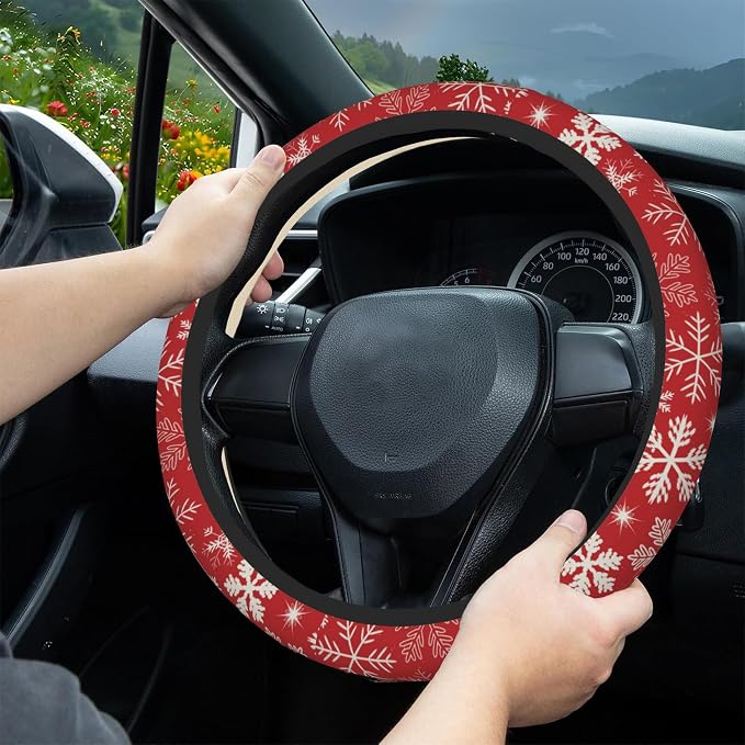 Christmas Snowflakes Steering Wheel Cover, Elastic Non-Slip Steering Wheel Protector,Auto Interior Decor for Women Girls,Universal 15" Fit for Sedans,Trucks