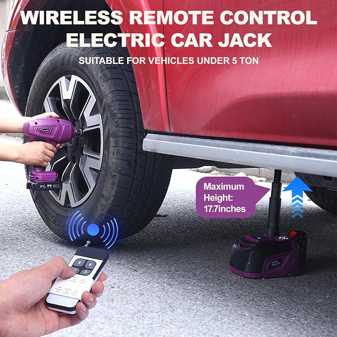 Cordless Electric Hydraulic Car Jack Kit with Impact Wrench, Remote Control 5 Ton 12V for SUV Sedans Tire Change with LED Light