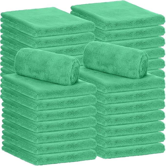 30 Pcs 16 x 16 Inch Edgeless Microfiber Plush Towels for Cars Detailing Drying Wash Polishing Absorbent Cleaning Cloths, 500 GSM (Grass Green)