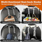 Car Headrest Hooks 4 Pack Adjustable Universal Fit Auto Seat Back Organizer Storage Hanger Purse Bags Holder with Clip Gray
