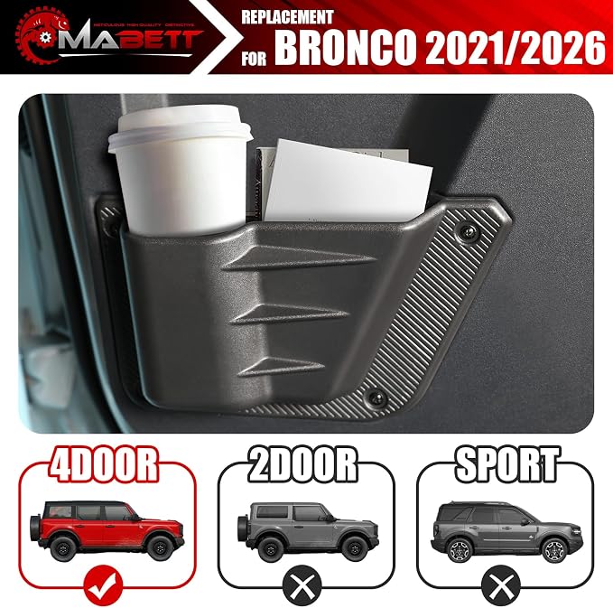 Rear Door Pocket for Ford Bronco Accessories 2026 2021-2025, Side Door Storage Box fit Bronco 4-Door, Drilling Required, Black