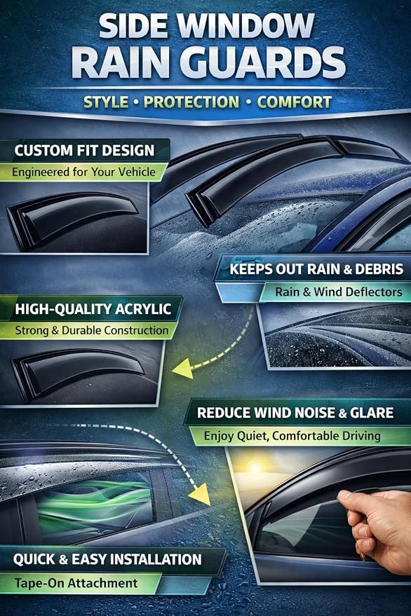 2015-2021 Tape-On Rain Guards for Subaru WRX Side Window Visor Deflectors, Durable Tinted Vent Shades 2016 2017 2018 2019 2020