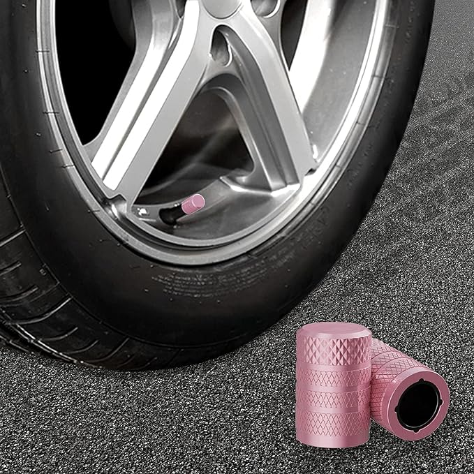 Tire Valve Stem Caps, Pink, 4 pcs/Pack, Anodized Aluminum Tire Valve Cap Set, Corrosion Resistant, Universal Stem Covers for Cars Trucks Motorcycles SUVs and Bikes