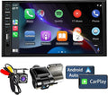 Double Din Car Stereo with Dash Cam | 7INCH Touchscreen Car Radio Receivers Support with Apple Carplay & Android Auto, Bluetooth, Backup Camera, Mirror Link, Voice Control, SWC, FM/USB/TF/AUX