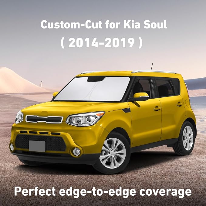 Windshield Sunshade Compatible for Kia Soul 2014-2017 2018 2019, Sun Visor for Front Windshield & Window Sun Shade Cover, UV Heat Blocker & Protector, Car Accessories