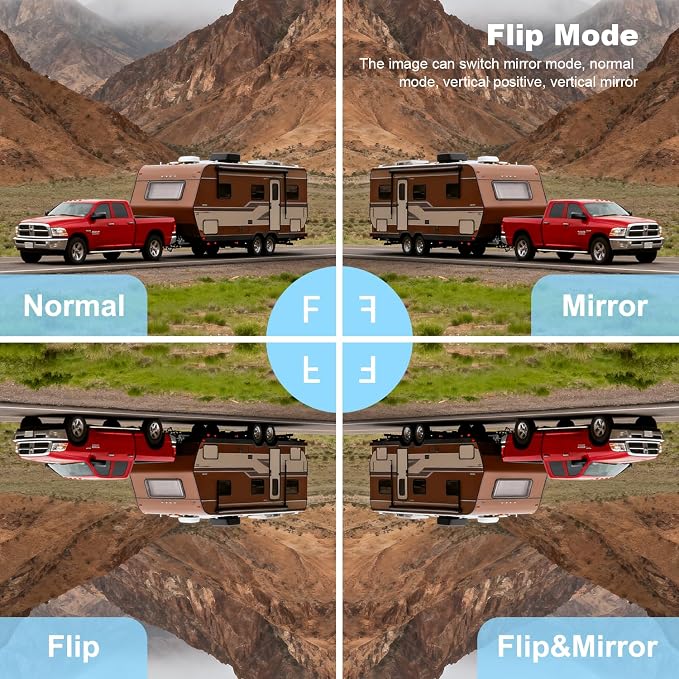 4-Camera Wireless RV Backup System, RV Backup 4 Camera Wireless with 7'' HD Monitor System for RV Truck Trailer Camper, 4-Split Screen, 984FT Signal Range, BSD Alert, IP69K Waterproof IR Night Vision