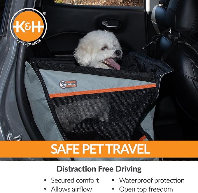 K&H Buckle N Go Dog Car Seat for Small Dogs, Waterproof Fabric, Breathable Mesh Sides, Adjustable Seatbelt Leash, Pet Car Seat for Small Pets- 16 X 14 X 14in