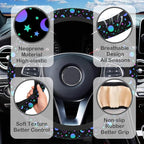 Colorful Star Moon Sun Steering Wheel Cover for Women, Anti-Slip Car Steering Wheel Cover with 2 Pcs Cup Holders Neoprene Breathable Car Accessories Universal 15 Inch Auto Interior Decor