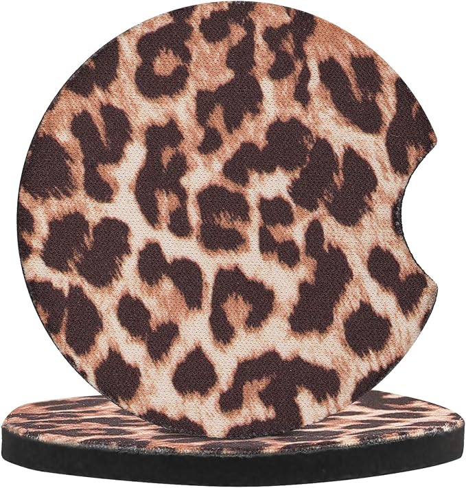 4 Pack Car Coasters, 2.75inch Leopard Print Cup Holder Coasters for Car, Neoprene Cup Pad Mat Coaster for Cup Holders for Women