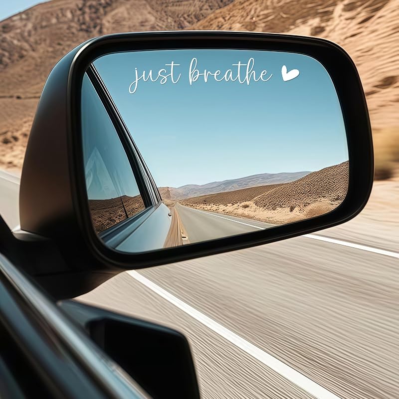 4 xJust Breathe Rear View Mirror Sticker,Rearview Mirror Decal,Car Accessories For Women,Motivational Stickers,Water Bottle Laptop Bumper Tumblers Sticker,Vanity Mirror Stickers,Car Window Decal