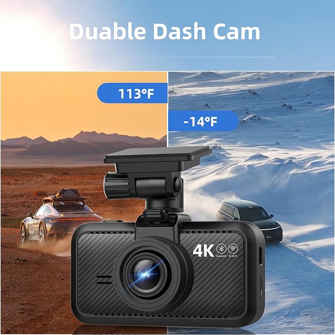 Car Camera 4K Resolution, WiFi, Bluetooth, GPS Dash Cam, 3-Inch IPS Screen, Night Vision, Loop Recording, HDR, App Control, and Supports up to 512GB with a Free 32GB Card Included
