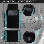 12 Pcs Bling Car Accessories Set for Women Car Floor Mats Full Set Steering Wheel Cover Seat Belt Covers Coasters Universal Fit Car SUV Truck Van Aquamarine