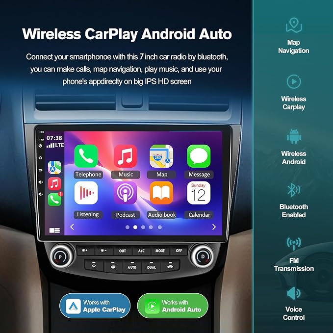 Upgrade Car Radio Stereo for Jeep Grand Cherokee 2011-2013 for Dodge Durango 2011-2013, 7" Touch Screen Stereo with Wireless Carplay/Android Auto 2+32GB EQ DSP Bluetooth FM Radio and HD Backup Camera