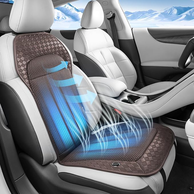 Coverado Summer Ventilated Car Seat Cushion, 12V-24V Dual Blowing & Suction Cooling Pad with 8 Turbo Fans, 3-Speed Adjustable Universal Fit for Car, SUV, Truck & Van - Brown
