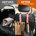 Car Headrest Hooks 4 Pack Adjustable Universal Fit Auto Seat Back Organizer Storage Hanger Purse Bags Holder with Clip Pink