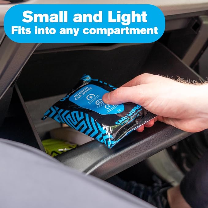 Car Interior Wipes with Microfiber Cloth (25 ct, Pack of 4) for Car Interior Cleaning, Dashboard, Seats, Detailing, and Steering Wheel [Travel Size] Skin-Safe Car Interior Cleaner Supplies