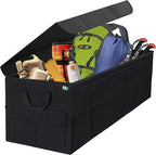 Trunk Organizer with Lid, 72L Large Capacity Car Organizer, 12 Pockets with Non-Slip Bottom, Collapsible 3 Compartments Car Storage Organizer for Suv/Jeep/Sedan/Van/Grocery, Black