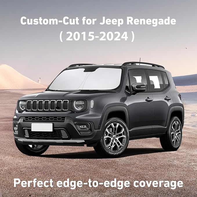 Windshield Sunshade Compatible for Jeep Renegade 2015-2022 2023 2024, Sun Visor for Front Windshield & Window Sun Shade Cover, UV Heat Blocker & Protector, Car Accessories