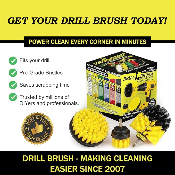 Attachment Set for Bathroom Cleaning – Power Scrubber Brush Kit for Tub, Tile, Shower, and Grout – All-Purpose Household Cleaning Brushes for Drill - Electric Grout Cleaner Kit