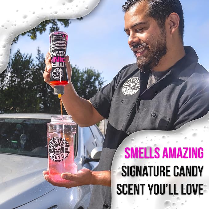 Mr. Pink Super Suds Car Wash Soap Plus Chenille Premium Microfiber Wash Mitt Bundle Kit, High Foaming Pink Shampoo And Scratch Free Wash Mitt For Cars Trucks SUVs Daily Drivers, 64 Fl Oz