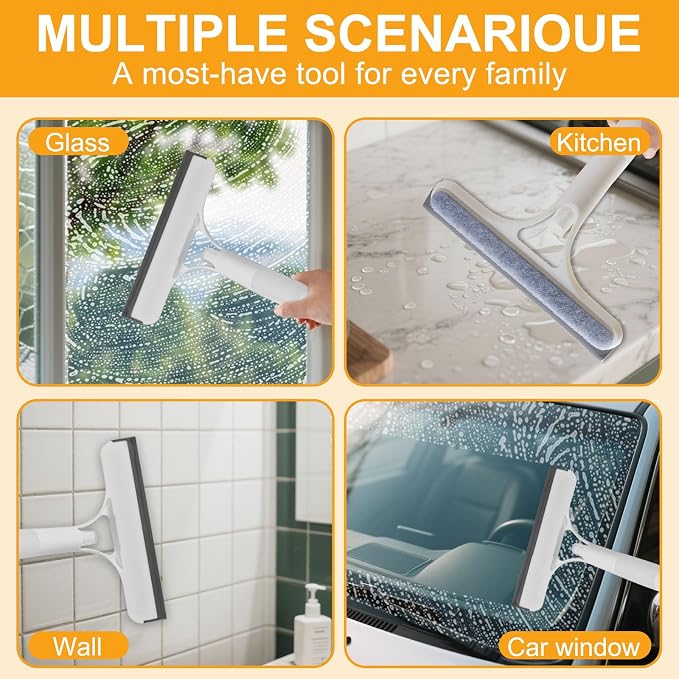 Pro 3 in 1 Window Cleaning Scraper with 2 Replaceable Cleaning Cotton Strips, 3 in 1 Spray Squeegee, Window Squeegee, Suitable for Cleaning Bathroom Glass, Mirrors, Car Windows (White)