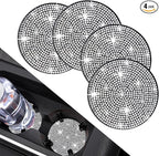 4 Pack Bling Car Coasters, Car Cup Holder Coaster, Rhinestone Coaster for Cup Holders, Silicone Car Coasters for Women Car Interior Accessories (2.75'' White Crystal Circle)