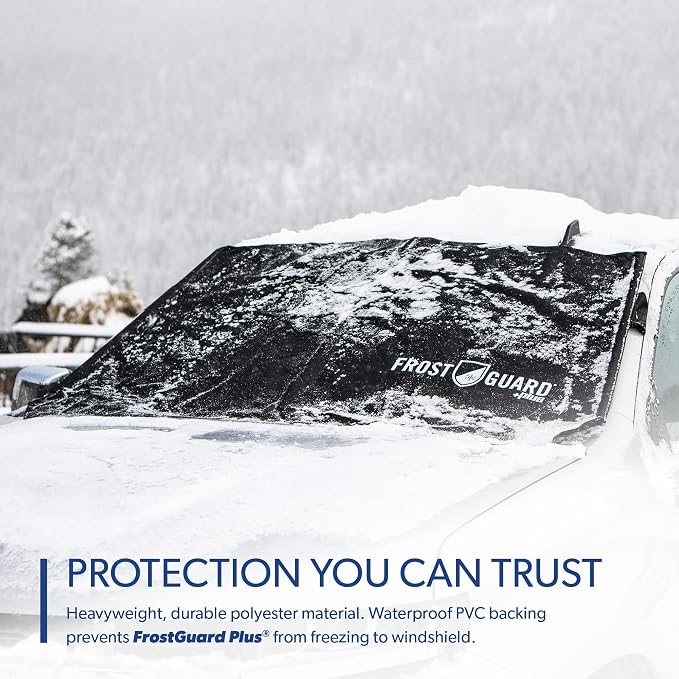 Plus | Winter Windshield Cover for Ice and Snow, Standard Size (Black) - Built-in Security Panels, Wiper Blade Coverage + Mirror Covers - Fits Standard Size Cars, 59 x 41 Inches