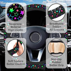 Colorful Stars Steering Wheel Cover for Women, Anti-Slip Car Steering Wheel Cover with 2 Pcs Cup Holders Neoprene Breathable Car Accessories Universal 15 Inch Auto Interior Decor
