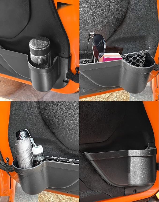 Front Door Pockets, 2PCS Jeep Wrangler Door Side Cup Holder for 2011-2018 Jeep Wrangler JK JKU 2/4 Door, Jeep Wrangler Accessories for Saggy Nets Replacement