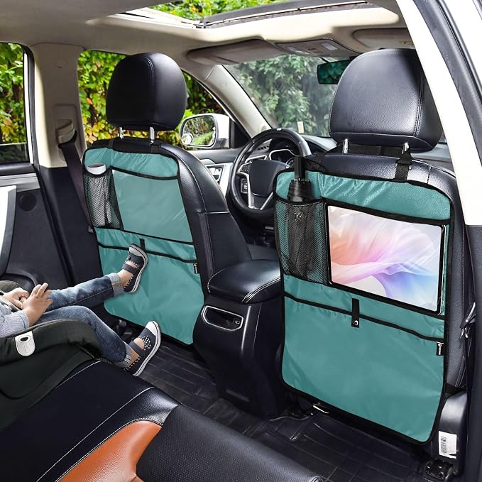Dark Teal Car Seat Organizer for Kids Backseat Kick Mat with Adjustable Strap Backseat Protector for Car Vehicle SUV 1 Pcs