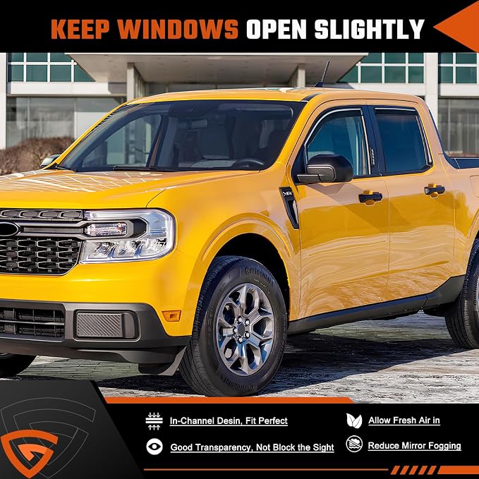 in-Channel Rain Guards Compatible with Ford Maverick 2022-2026 Durable Side Windows Wind Sun Deflectors 2022 2023 2024 2025 2026 Maverick Window Rain Guard Black 4 PCS