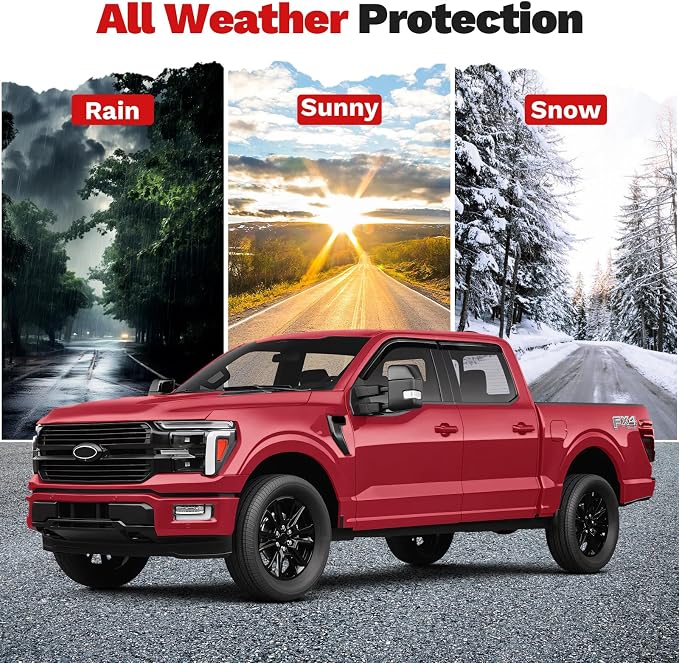 Window Visors Rain Guards for 2015-2025 2026 Ford F150 SuperCrew/2017-2026 F250/F350/F450/F550/Super Duty Crew Cab Accessories, Tape-On Side Window Wind Deflectors Vent Visors Rainproof Black