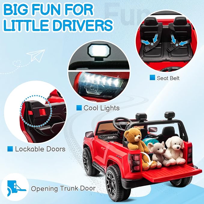 24V Licensed Colorado Electric Car for Kids, Ride on Toys for Toddlers with Remote Control, 2 Seater Electric Car Ride On Vehicle w/Bluetooth, Soft Start, LED Lights - Red