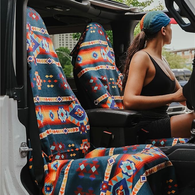 Athletic Running Towel, Full-Sized, Car Seat Cover - Performance Microfiber (Aztec Artisans & Chocolate Currency)