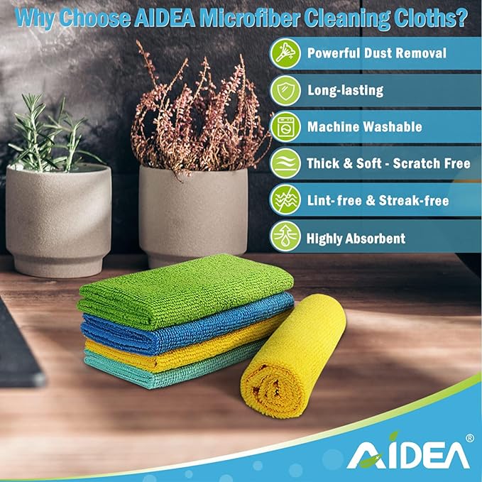 AIDEA Microfiber Cleaning Cloth, 400PK, Soft Absorbent Rags, Microfiber Towels for Cars, Kitchen Towels, Dusting Cloth for Home, Window, Cleaning Supplies, 12"×12"