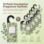 Large 12 Packs Eucalyptus Hanging Scented Sachets Long-Lasting Closet Deodorizer Air Freshener Fabric Refresher Odor Eliminator for Drawer Home Fragrance Gift Set