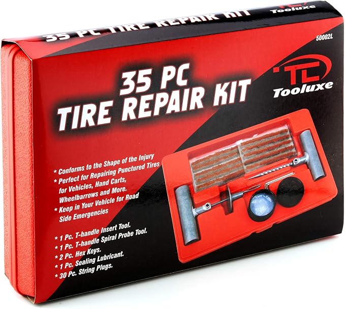50002L -35 Piece Tire Repair Universal Heavy Duty Tire Repair Kit with Plugs, Fix A Flat Tire Repair Kit, Ideal for Tires on Cars, Trucks, Motorcycles, ATV Roadside Emergency, Tire Plug Kit