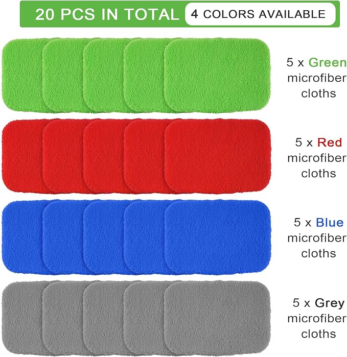 20 Pack Windshield Cleaner Microfiber Pads Fit Car Window Cleaning Tool Replaceable Glass Wipes Inside Car Windshield Supplies, Fits 4-6 Inch Tools, 4 Colors