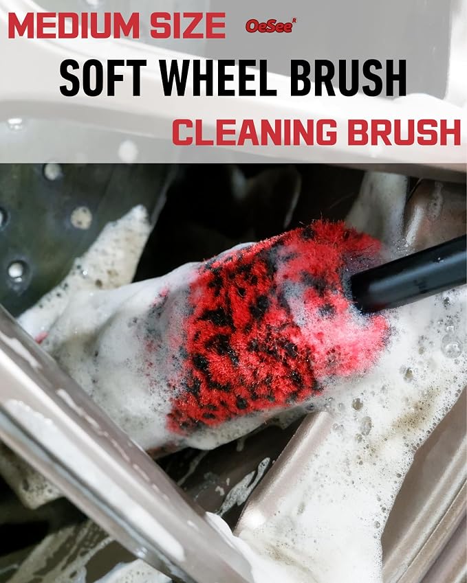 Professional 4 Pack Long Handle Wheel Brush Kit for Cleaning Wheel and Tire- 2X Soft Wheel Cleaning Brush, Detailing Brush and Stiff Tire Brush, Bendable& Durable Wheel Rim Cleaner Brush Set