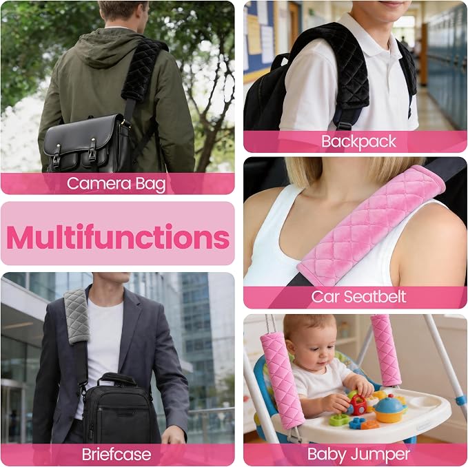 Soft Auto Seat Belt Cover Seatbelt Shoulder Pad Cushions 2 PCS for a More Comfortable Driving Universal Fit for All Cars and Backpack Pink