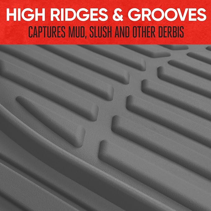 2 Piece Front Car Floor Mats- Gray FlexTough Contour Liners-Deep Dish Heavy Duty Rubber Floor Mats for Car SUV Truck & Van-All Weather Protection, Universal Trim to Fit