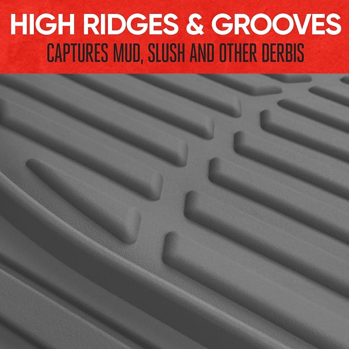 FlexTough Floor Mats for Cars, Gray Deep Dish All-Weather Mats, Waterproof Trim-To Fit Automotive Floor Mats for Trucks SUV, Universal Liner Car Accessories