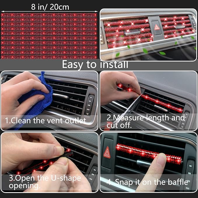 27 PCs Red Bling Car Accessories Set for Women, Steering Wheel Covers Universal Fit 15 Inch, Bling License Plate Frame, Bling Phone Holder, Bling Car Coasters (Red Diamond)