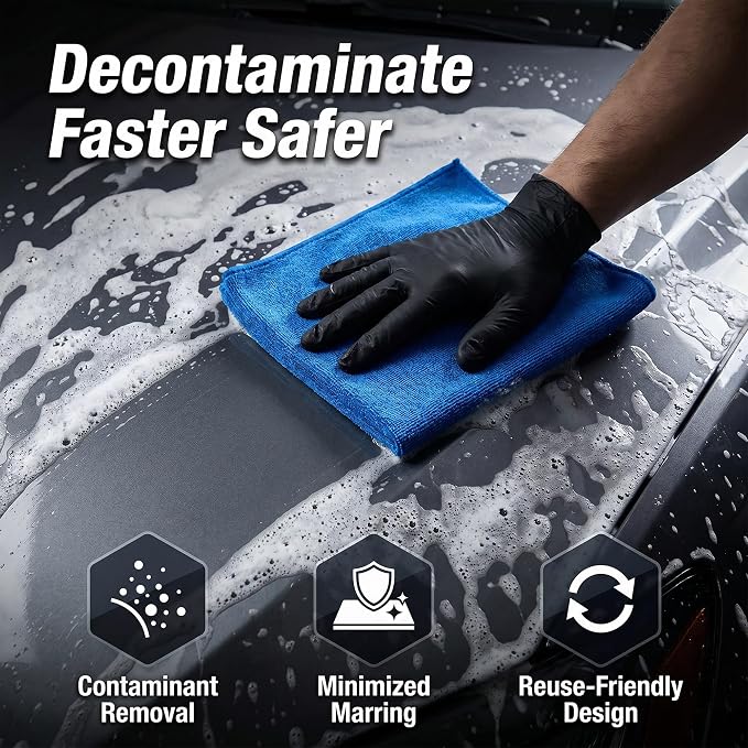 Clay Towel - Auto Detailing Clay bar Towel - Decontaminate Paint and Glass for Smoth Washing - Improve Wax and Sealant Bonding, Enhance Gloss and Color Depth - 3 Pcs 12" x 12"（Blue） (Blue)