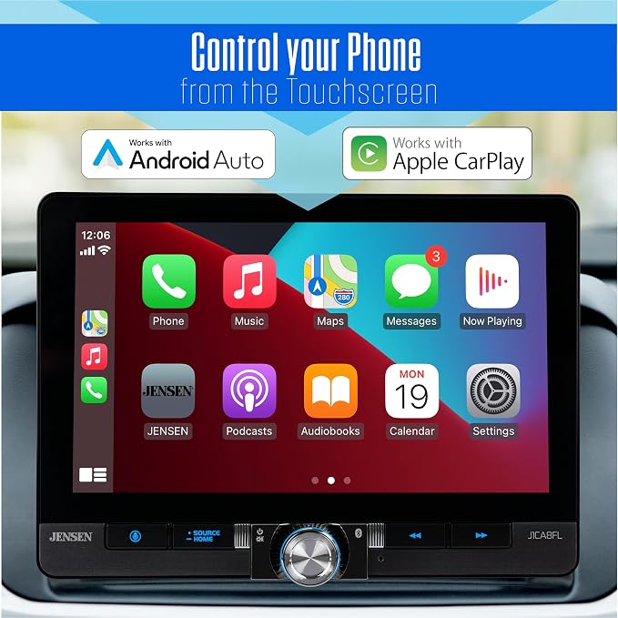 J1CA8FL-BUC 8" Wireless Apple CarPlay Android Auto with Camera | Backup camera included, fits single or double DIN, wired or wireless Certified Apple CarPlay, Android Auto, Bluetooth, USB