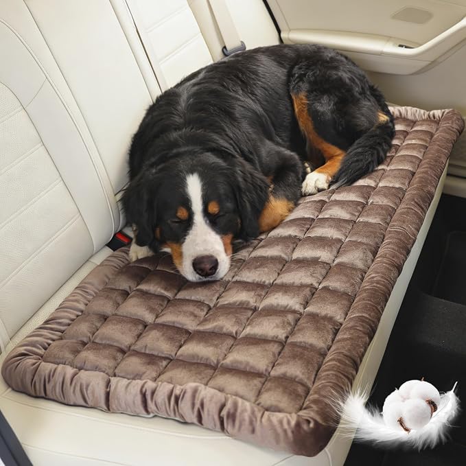 Dog Car Seat Cover for Back Seat,Pink Flannel Pet Bed Mat, Non-Slip Waterproof Bottom, Washable Dog Bed & Seat Protector for Cars SUVs Trucks, Fits Backseat Extenders, 59.1 x 23 Inches